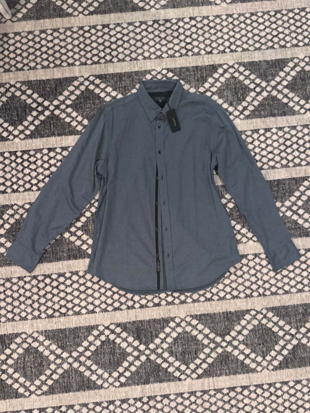 Rag & Bone Tomlin Stretch Dobby Button-Up Shirt in Washed Blue